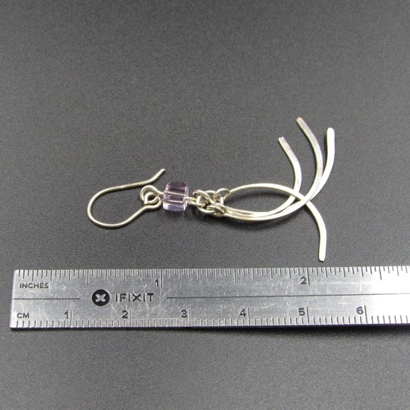 Sterling Silver Rustic Odd Pink Crystal Earrings - Picture 3 of 4